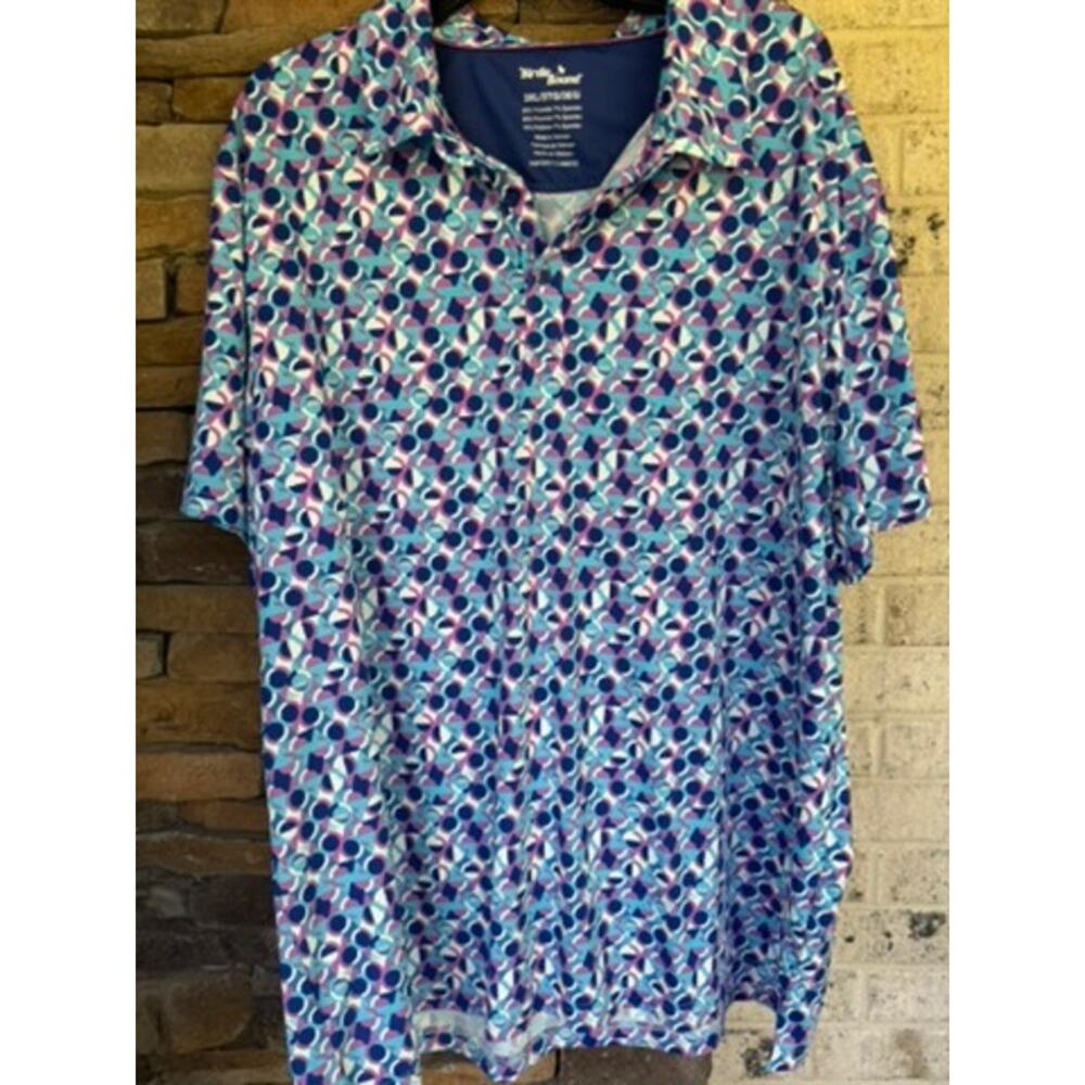 Birdie Bound Golf Polo Shirt 3XL Blue Geometric Performance Stretch Short Sleeve